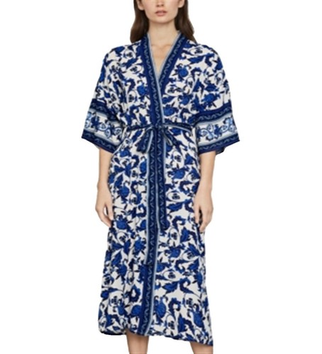 BCBG MAXAZRIA★Geometric print patchwork lapel tie dressBC15 BCBGMAXAZRIA Geometric Blue Yellow Retro Print Wrap Dress