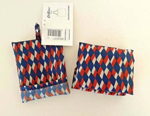 NWT Cath Kidston Foldaway Shopper Harlequin Navy, Red ~ Matching Storage Pouch - Picture 5 of 12