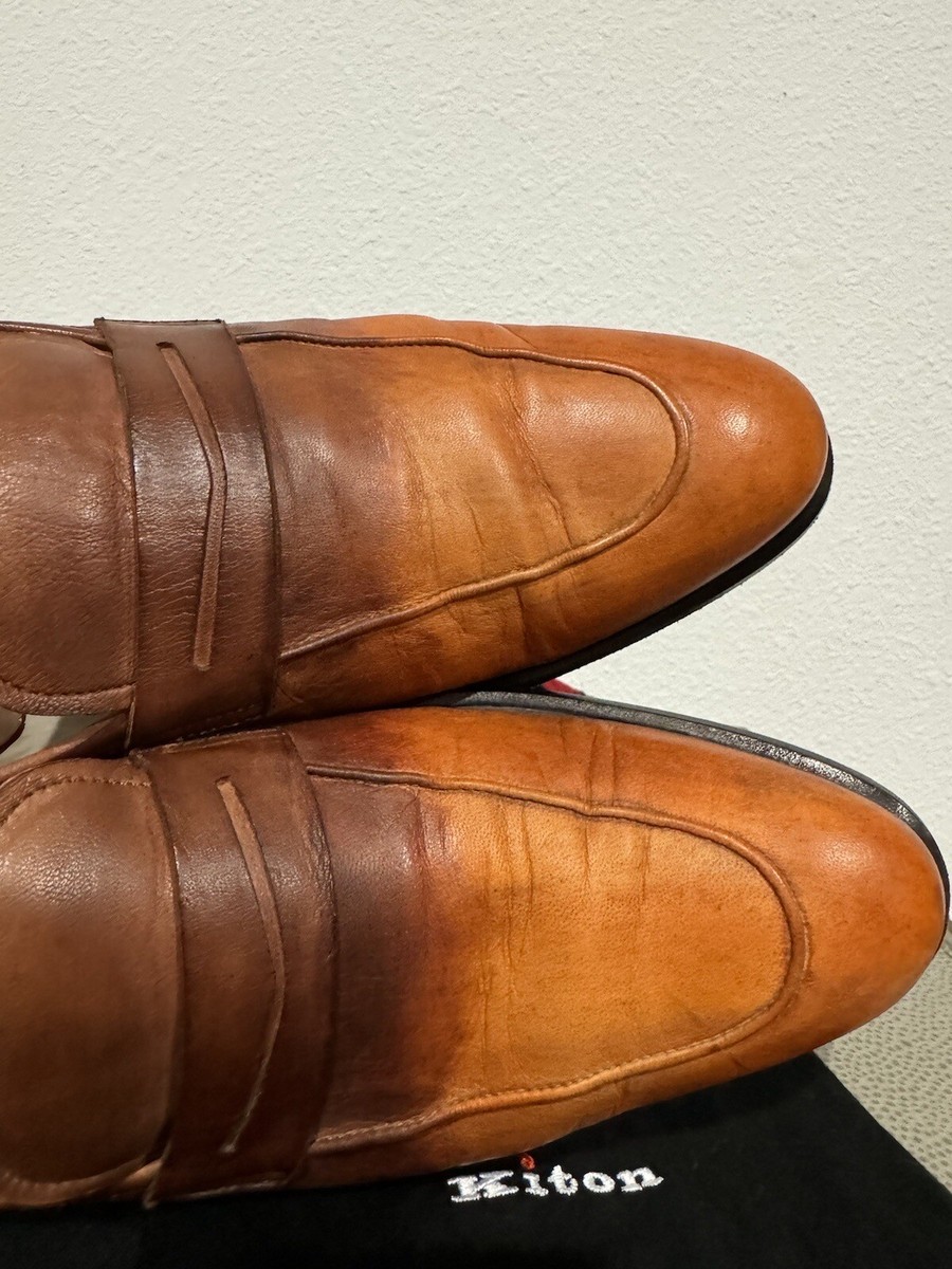 Kiton Brown Dress Loafers Shoes Size 8.5 Burnished Brown Leather $1,850 Italy View 6