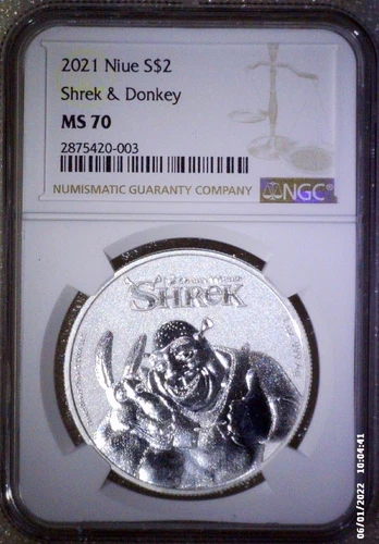 2021 NIUE 1 Oz Silver $2 Shrek & Donkey NGC MS70 2875420-003