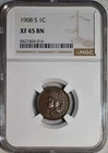 NGC XF-45 BN 1908-S Indian Head Cent, Razor-Sharp, Key-Date w/ Hints of Luster!