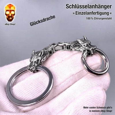 MARKENLOS Glücks Drache Schlüsselanhänger Edelstahl Damen Herren Talisman Anhänger 1