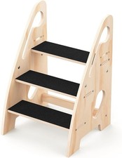 Toddler Step Stool Wooden Height-Adjustable 3-Step Stool Kids Potty Training