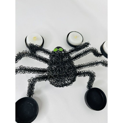 Halloween Black Spider Metal Wire Tea Light Candle Holder Green Eyes Home Decor - Picture 7 of 8