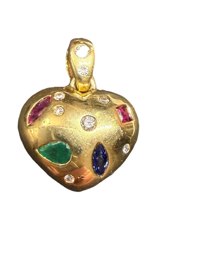 Herz Brillant Anhänger Echtgold 585 / 14 Karat Smaragd Rubin Saphir - Bild 3 von 4