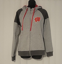 Wisconsin Badgers Women  s Sz Large Hoodie Gray Red Champion Full-Zip Jacket