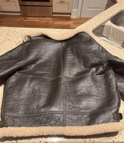 Cabelas Jacket Mens XL Brown Leather Shearling Bomber B-3 Military Outdoor image 4