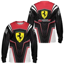 Custom Name Men's Ferrari Logo Full 3D Long Sleeve Shirt All Size S-5XL