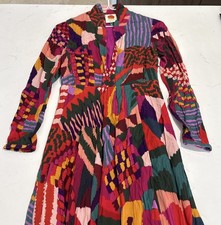 Anthropologie Farm Rio Multicolor Abstract Patches Boho Maxi Dress Size XS