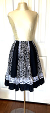 Vintage Pitchfork Brand Square Dance Skirt M Solid Black B W Floral White Lace