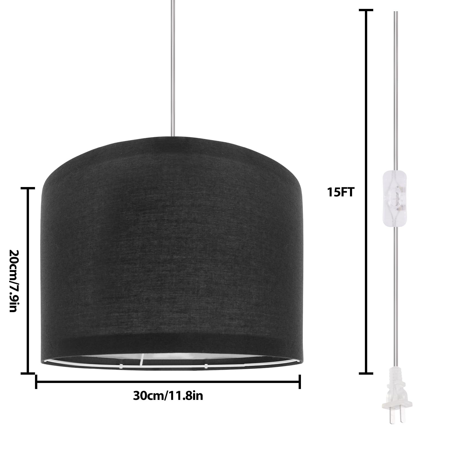 Hanging Lamp Plug in Pendant Light, 15Ft Hanging Lights with Plug in Cord, On...