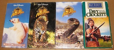 4 DISNEY RARE VHS TAPES WHITE WILDERNESS-JUNGLE CAT-LIVING DESERT-DAVY CROCKETT