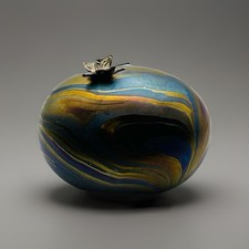 JOHN DITCHFIELD SIGNED GLASFORM SILVER BUTTERFLY ON DINOSAUR EGG Signed  