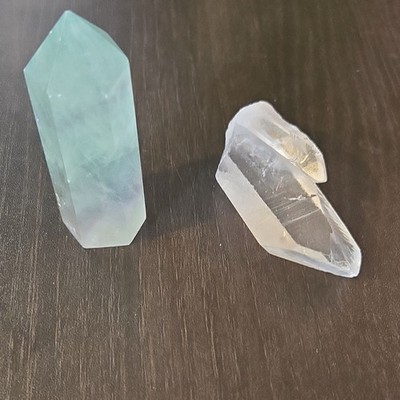  Fluorite & Clear Quartz Crystal Set Green Tower + Natural Quartz Point Bundle 