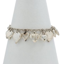 Sterling Silver Puffy Heart Charm Bracelet 8 1/4" - 925 Love