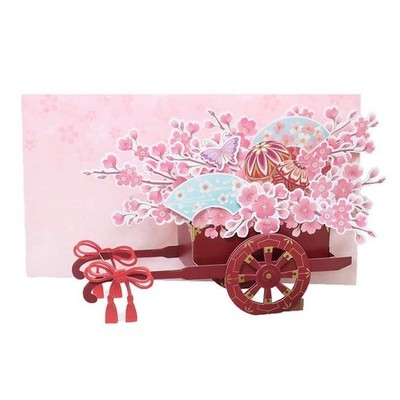 Japanese Sakura Pop-Up Greeting Card 3D Cherry Blossom Flower Cart Japan