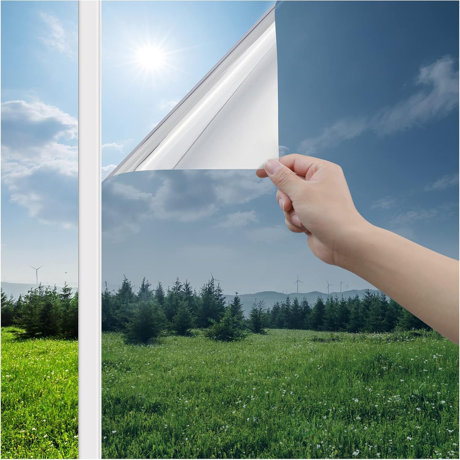 Heat Reflective Window Film Privacy for Glass Windows Silver 90X200Cm, One Way C