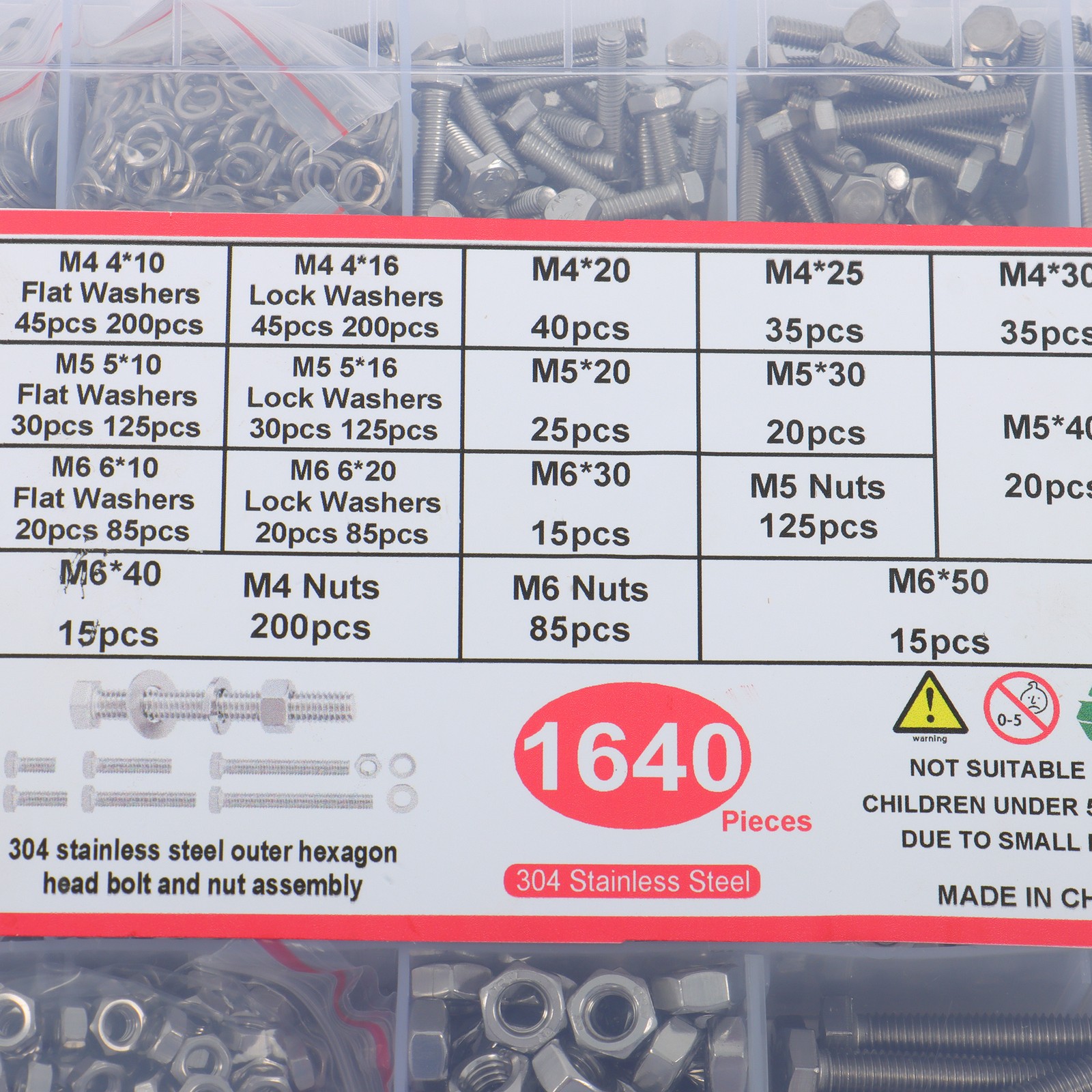1640PCS M5 M6 M4 Bolts and Nuts Assortment Kit Grade 8.8 Alloy Steel Hex Screws