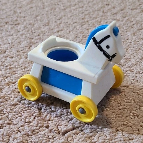 Fisher-Price Little People Horse Cart Vintage Toy White Blue Yellow