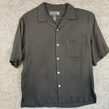 Nat Nast 100 Silk Shirt Mens Medium Black Camp Cuban Collar Button Bowling