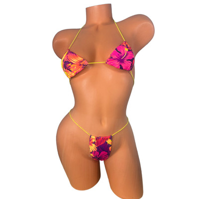 Mini Bikini One Size extreme micro coverageNeon pink and orange floral
