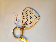 NWT Coach Laser Eyelet Heart Color Chalk/GD Leather Keychain/Bag Charm