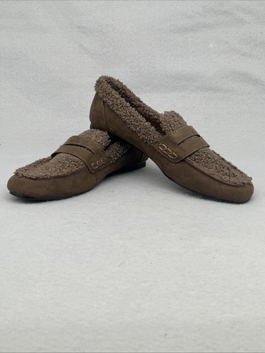 Women's Gap Woodsy Brown Sherpa Suede Slip Loafers Shoes Size 9 Cozy - Picture 12 of 14