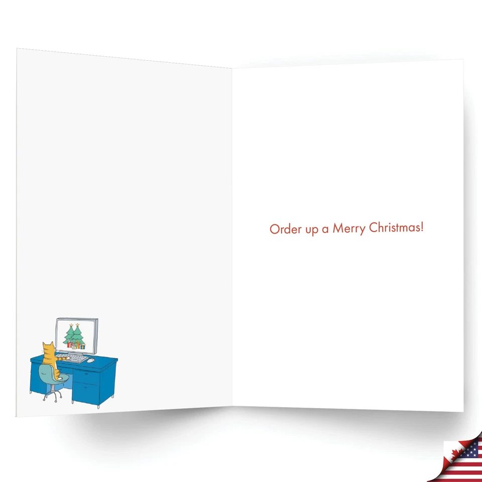 Cartão engraçado de Natal com envelope (1 cartão) Boas Festas Pedido de gato - Imagem 2 de 4