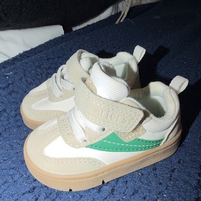 Carter's Beige/White/Green Lace Up Sneakers US 2M M EU 17 Unisex Toddler