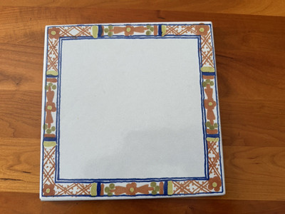 Semigres Floral Motif Ceramic Square Tile Trivet Made in Italy 8''