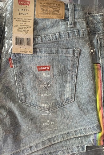 Levi’s Girls Denim Shorts Blue 12R High Rise Adjustable Waistband Stretch - Picture 2 of 8
