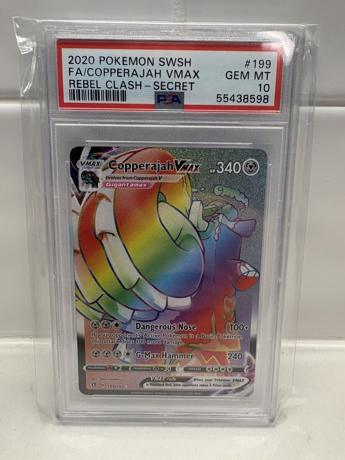2020 Copperajah VMAX 199/192 SWSH02 Rebel Clash Holo Full Art Secret Rare PSA 10