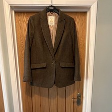 Joules Women’s Brown Herringbone Tweed Blazer Jacket UK 14 Lined Pockets