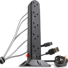 Duronic 10 Way Extension Tower USB A C ST10B Gang Power Strip Lead Surge & Spike