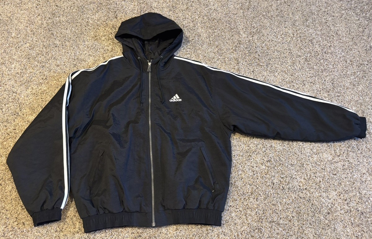 ジャケット・アウター [Archive]00sRuffleStripes 3D DsKnit Adidas 90s 3 Stripe Classic Logo Puffer Hooded Jacket Size Large