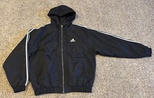 Adidas Vintage 90s 3 Stripe Classic Logo Puffer Jacket Size Large Black W/ White