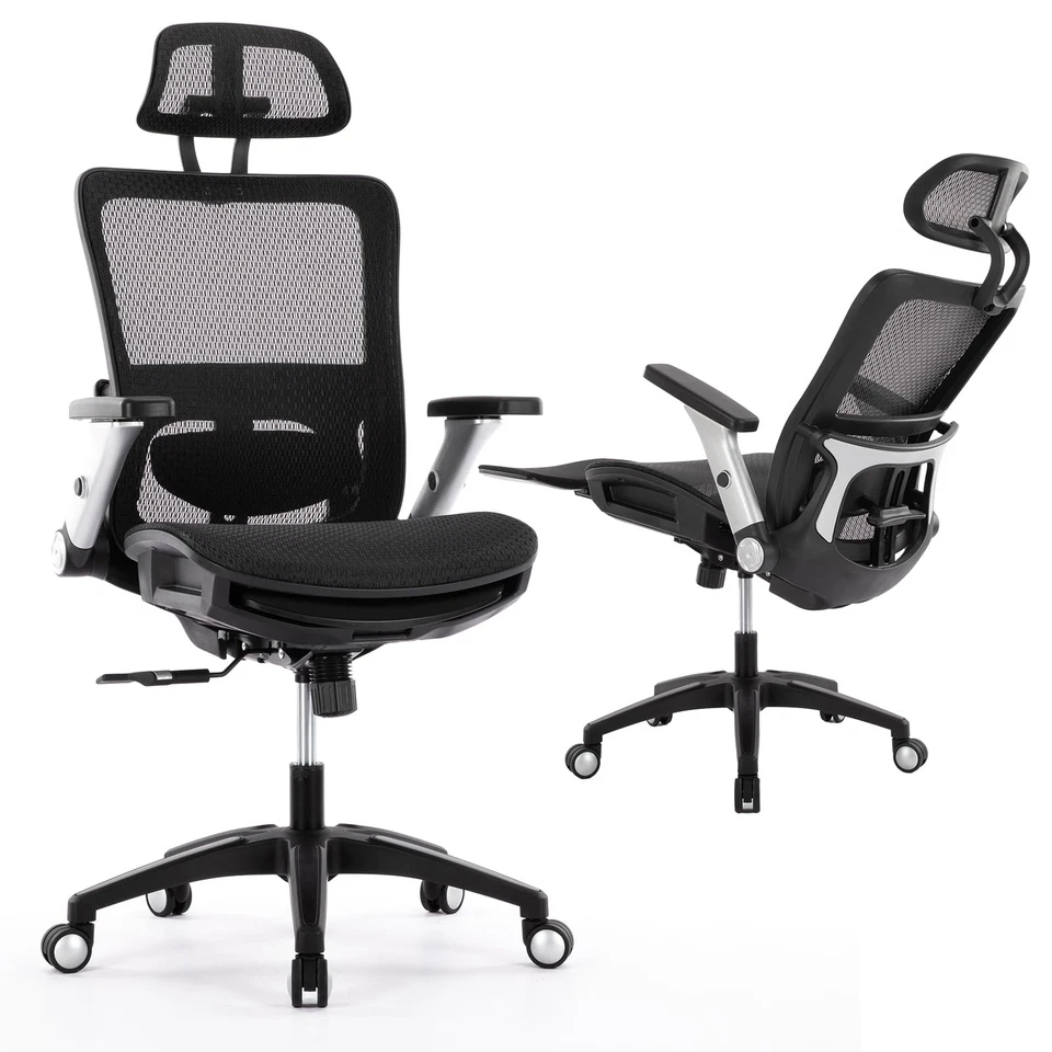 Ergonomic Mesh Office Chair with Footrest, Adjustable Lumbar Support, Headres...