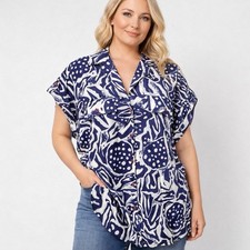 Vintage Abstract Print Button Shirt Blue White Made in USA Artsy Size Large
