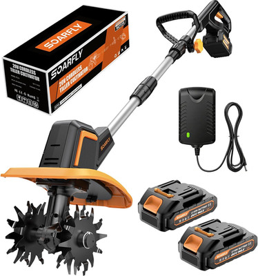 Upgraded Cordless Tiller for Gardening with Dual 2.0Ah Batteries, 48 Steel Tines