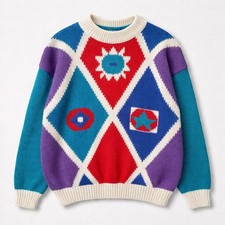 Vintage Eclectic Grandpa Geometric Crew Neck Sweater Small