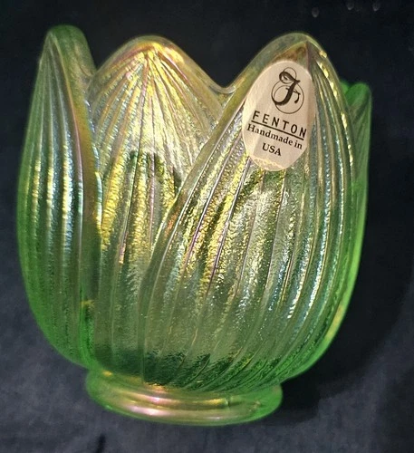 Fenton Green Irridescent Tulip Candle Holder