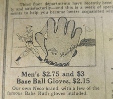 MAY 7, 1923 NEWSPAPER PAGE #1903- BABE RUTH BASEBALL GLOVE- $3.00