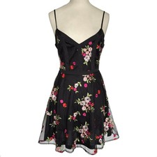 NWT Lulus Favorite Fleur Black Floral Mesh Embroidered Skater Dress Size XS