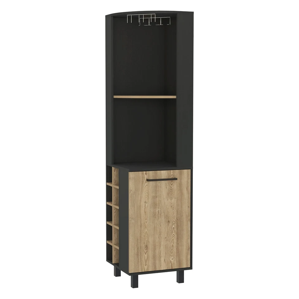 70.8" Bar Cabinet with Wine Storage 10 Bottle Rack 4 Shelves Black Wengue Finish - Image 3 of 4