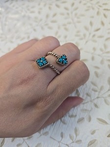 Sterling Silver 925 Turquoise Cluster Bypass Ring Southwestern Style Size 7.5