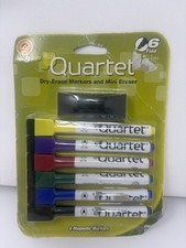 Quartet 6 Dry Erase Magnetic Markers mini eraser Fine TIP classic colors