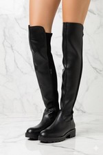 Buffalo Mireya Black Vegan Leather Over The Knee Boots Womens Uk 3