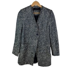 Zara Basic Collection Textured Knit Tweed Blazer Jacket Medium Blue Office Chic