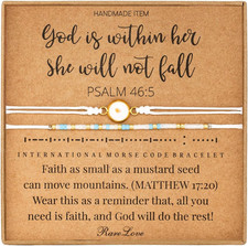 2Pcs Mustard Seed Jewelry-God Is within Her She Will Not Fall Morse Code Beaded