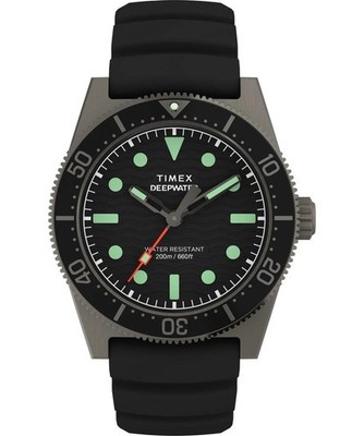 New Timex Deepwater Reef 200M 41mm Black Rubber Strap Watch TW2W74700